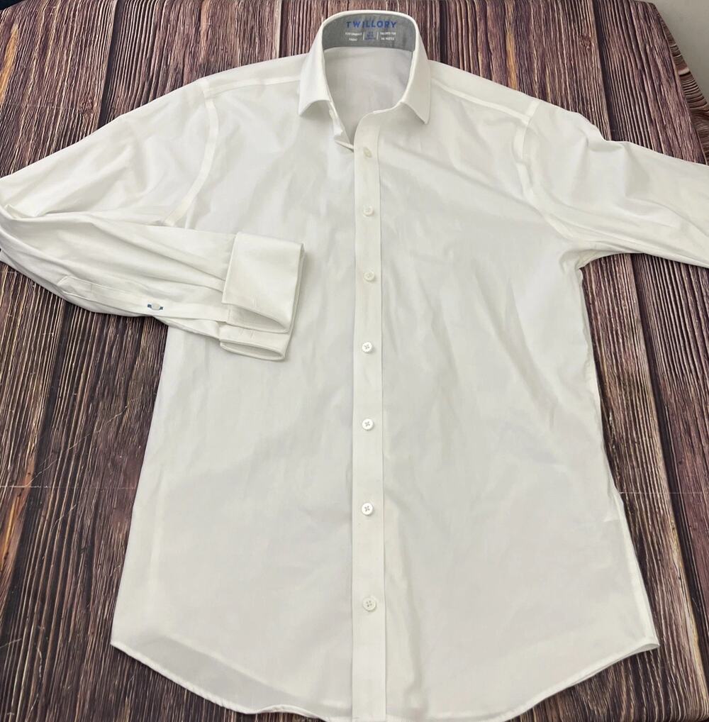 Twillory Shirt Mens 15.5 32/33 Tailored Fit Performance Button White Long Sleeve